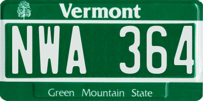 VT license plate NWA364