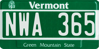 VT license plate NWA365