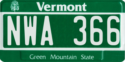 VT license plate NWA366