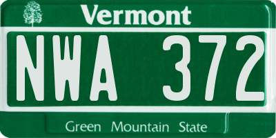 VT license plate NWA372