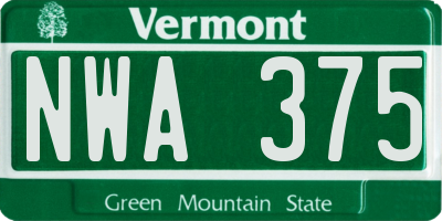 VT license plate NWA375