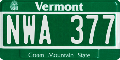 VT license plate NWA377