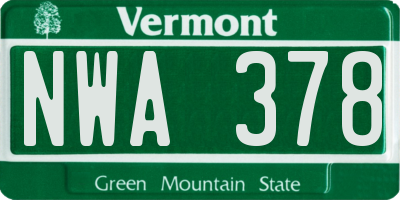 VT license plate NWA378