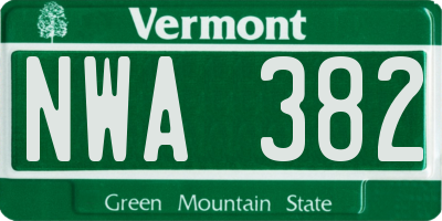 VT license plate NWA382