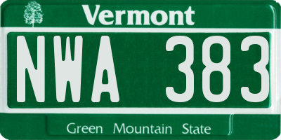 VT license plate NWA383