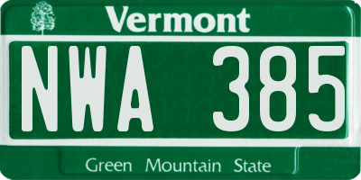 VT license plate NWA385