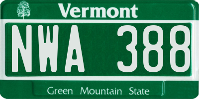 VT license plate NWA388