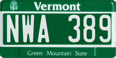 VT license plate NWA389