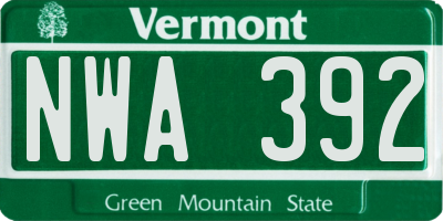 VT license plate NWA392