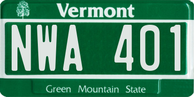 VT license plate NWA401
