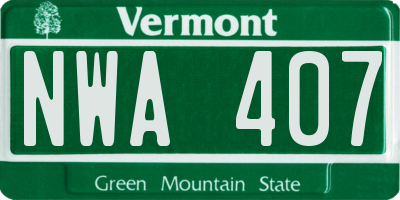 VT license plate NWA407