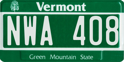 VT license plate NWA408