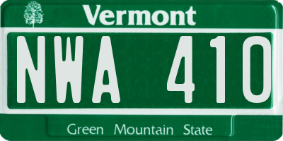 VT license plate NWA410
