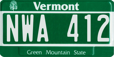 VT license plate NWA412