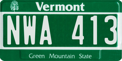 VT license plate NWA413