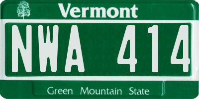 VT license plate NWA414