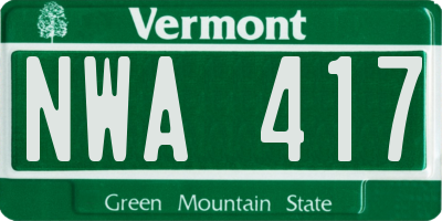 VT license plate NWA417