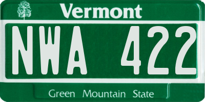 VT license plate NWA422