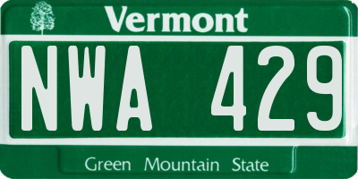 VT license plate NWA429