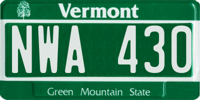 VT license plate NWA430