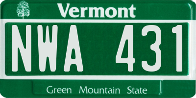 VT license plate NWA431