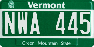 VT license plate NWA445