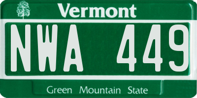 VT license plate NWA449