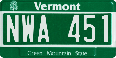 VT license plate NWA451