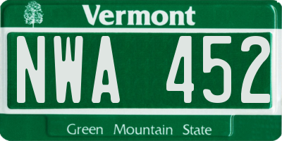 VT license plate NWA452