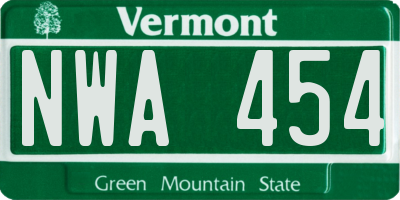 VT license plate NWA454