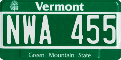 VT license plate NWA455