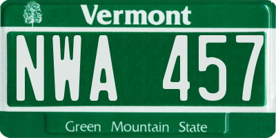 VT license plate NWA457