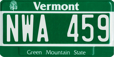 VT license plate NWA459