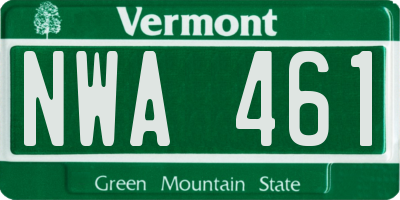 VT license plate NWA461