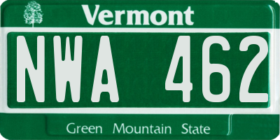 VT license plate NWA462