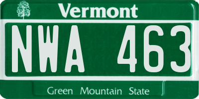 VT license plate NWA463