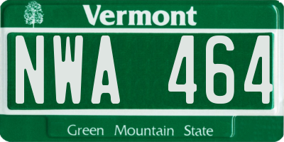 VT license plate NWA464