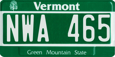 VT license plate NWA465