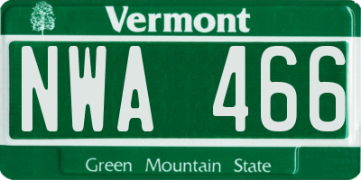 VT license plate NWA466