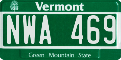 VT license plate NWA469