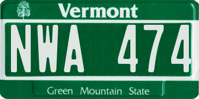 VT license plate NWA474