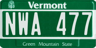 VT license plate NWA477