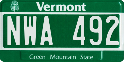 VT license plate NWA492