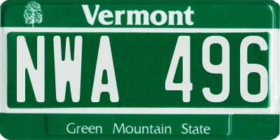 VT license plate NWA496