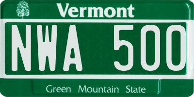 VT license plate NWA500