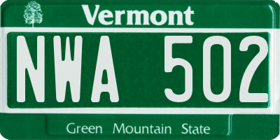 VT license plate NWA502