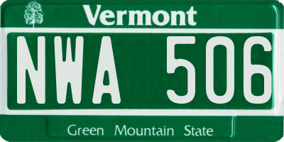 VT license plate NWA506