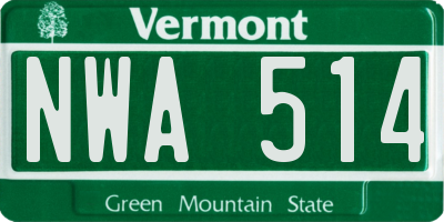VT license plate NWA514