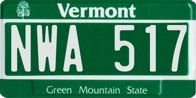 VT license plate NWA517