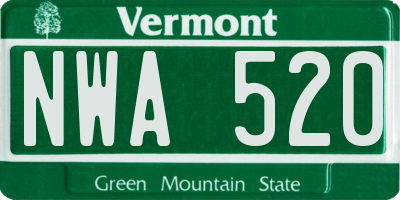 VT license plate NWA520